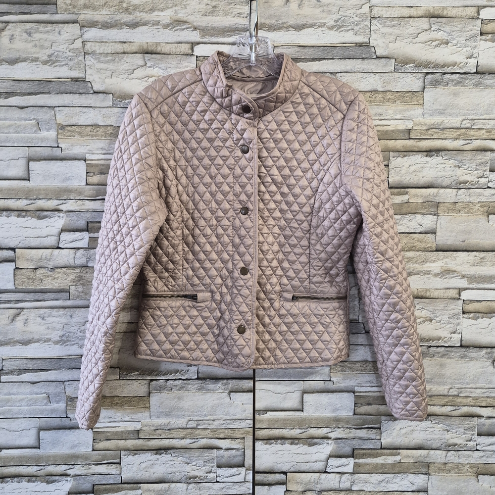 Jade & Ivory Quilted Jacket Beige Size M Lightweight Snap Front Casual